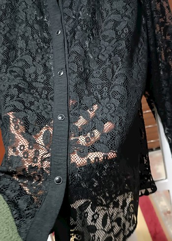 Siyah Dantel Detaylı Gotik Kadın Gömlek - Görsel 5