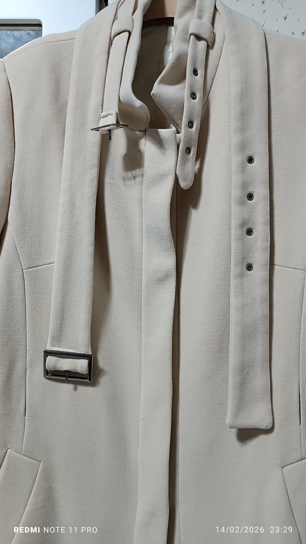 Kadın Bej Midi Kemerli Klasik Palto - Görsel 4