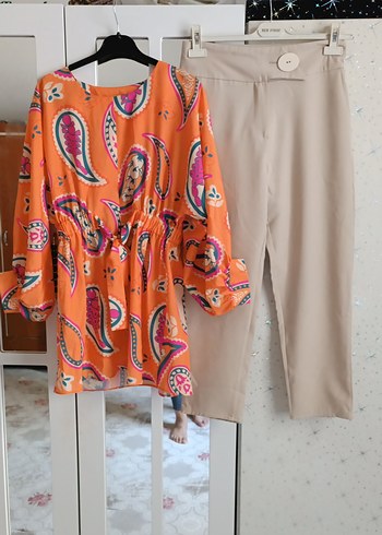 Turuncu Bohem Bağcıklı Mini Tunik