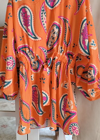 Armine Turuncu Bohem Bağcıklı Mini Tunik