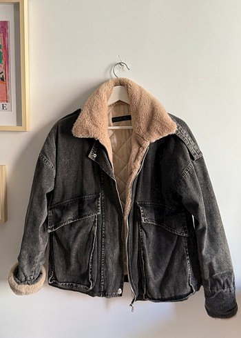 Kürklü Gri Denim Kadın Ceket