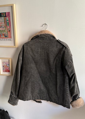 s Beden Kürklü Gri Denim Kadın Ceket