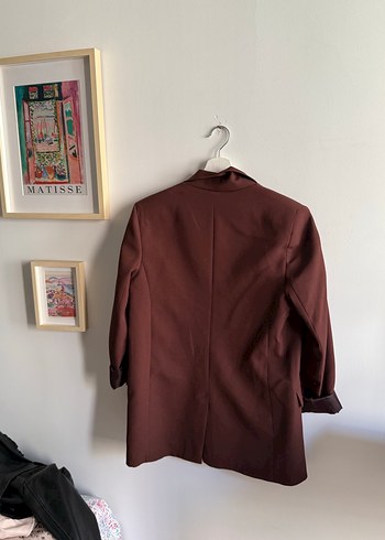 s Beden bordo Renk Kahve Düğmeli Kadın Midi Blazer