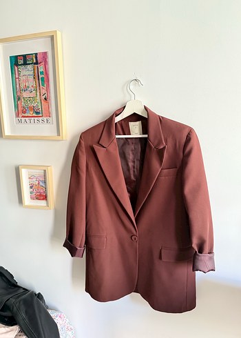 Kahve Düğmeli Kadın Midi Blazer