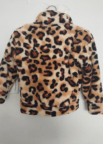 Leopar Desenli Kahverengi  Kürklü çocuk montu - Görsel 3