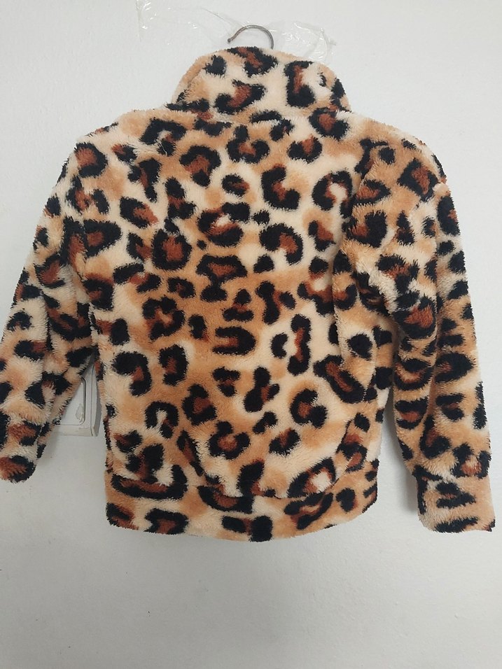 Leopar Desenli Kahverengi  Kürklü çocuk montu - Görsel 3
