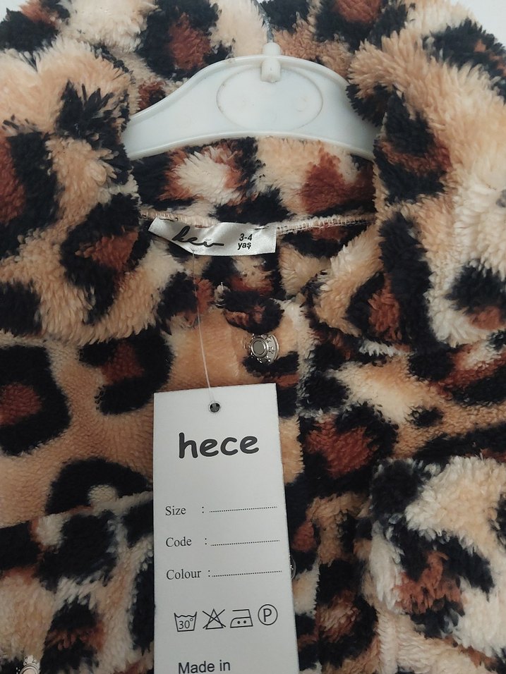Leopar Desenli Kahverengi  Kürklü çocuk montu - Görsel 2