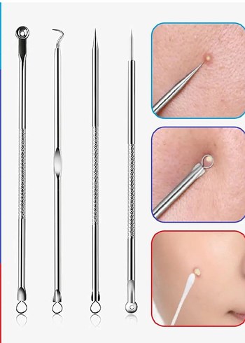 AkneSiyah NoktaKomedon Temizleyici 4lü Set Paslanmaz Çelik Gümüş - Görsel 2