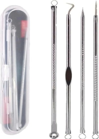 AkneSiyah NoktaKomedon Temizleyici 4lü Set Paslanmaz Çelik Gümüş - Görsel 4