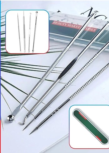 AkneSiyah NoktaKomedon Temizleyici 4lü Set Paslanmaz Çelik Gümüş - Görsel 3