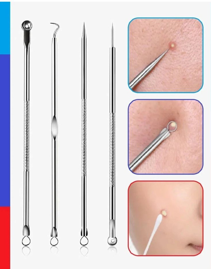 AkneSiyah NoktaKomedon Temizleyici 4lü Set Paslanmaz Çelik Gümüş - Görsel 2