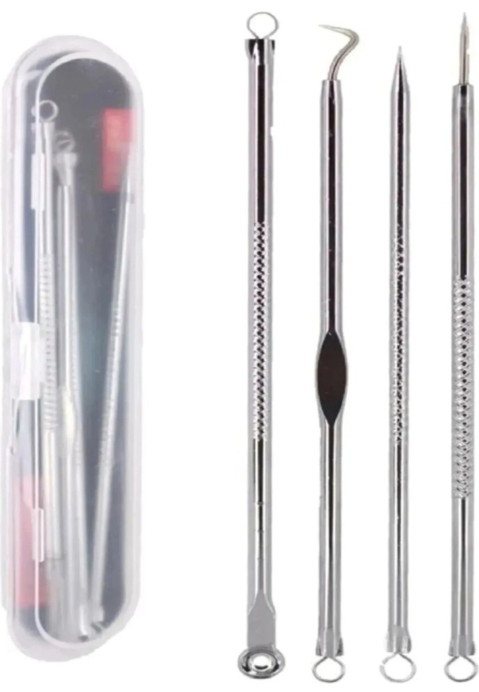 AkneSiyah NoktaKomedon Temizleyici 4lü Set Paslanmaz Çelik Gümüş - Görsel 4