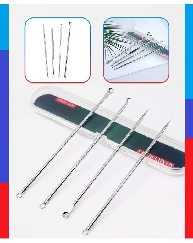 AkneSiyah NoktaKomedon Temizleyici 4lü Set Paslanmaz Çelik Gümüş - Görsel 5