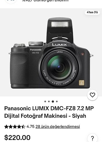Panasonic LUMIX DMC-FZ8 7.2 MP Dijital Fotoğraf Makinesi - Siyah