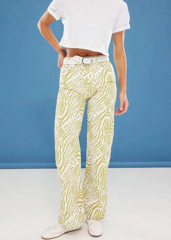 ZEBRA DESENLİ YÜKSEL BEL WIDE LEG JEANS