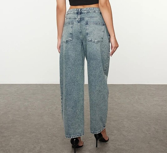 40 Beden mavi Renk ETİKETLİ YÜKSEL BEL BARREL BAGGY JEANS