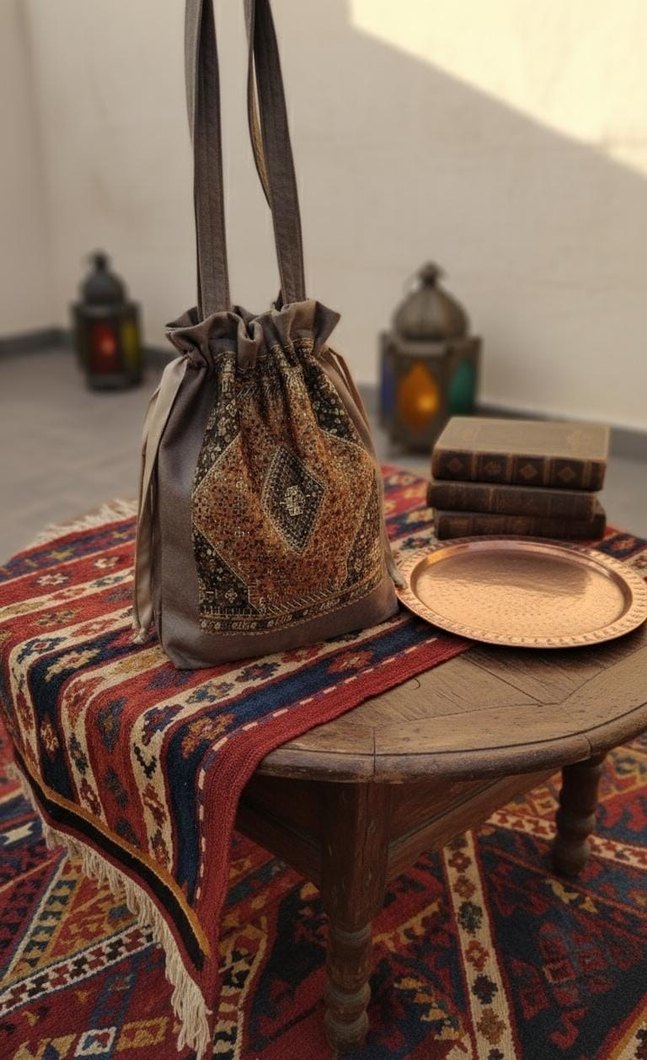 Kumaş  ablike askili astarli çanta - Görsel 2