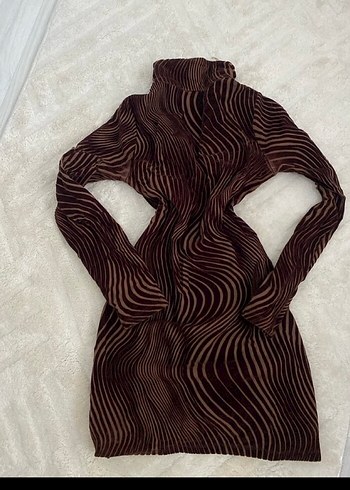 Kahverengi Zebra Desenli Uzun Kollu Triko Elbise - Görsel 2