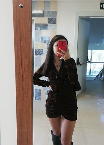 Kahverengi Zebra Desenli Uzun Kollu Triko Elbise - Görsel 4