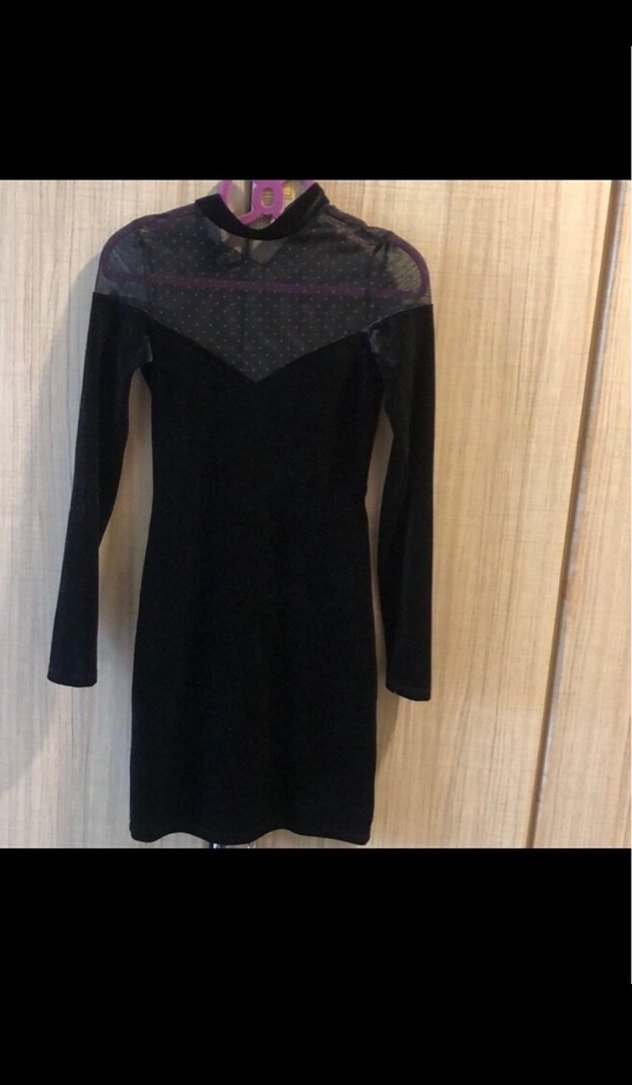 Uzun Kollu Siyah Bershka  Midi Elbise - Görsel 2