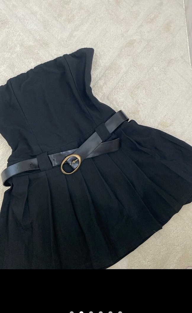 Kemerli Straplez Mini şortlu Siyah Elbise s bedene de uyumludur - Görsel 2