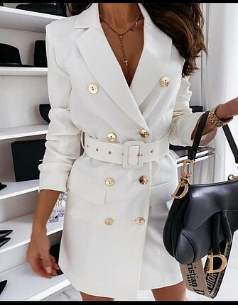 Beyaz Kemerli Ceket Elbise Zara Kısa Elbise %20 İndirimli - Gardrops