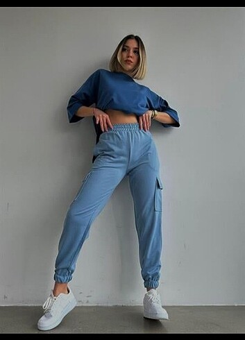 Kargo cepli jogger mavi bebe eşofman 