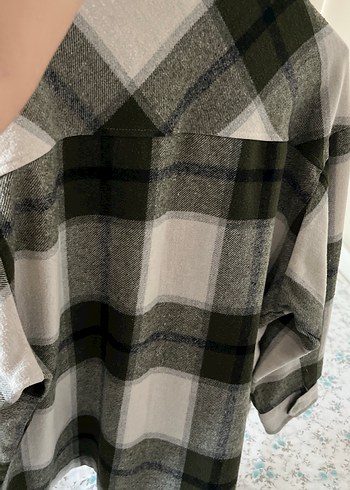 Düğmeli Ekose Gri Kadın ceket - Görsel 7