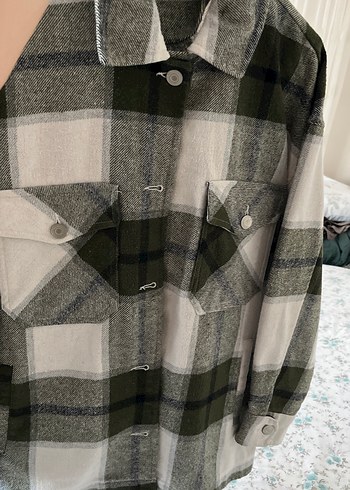 Düğmeli Ekose Gri Kadın ceket - Görsel 9