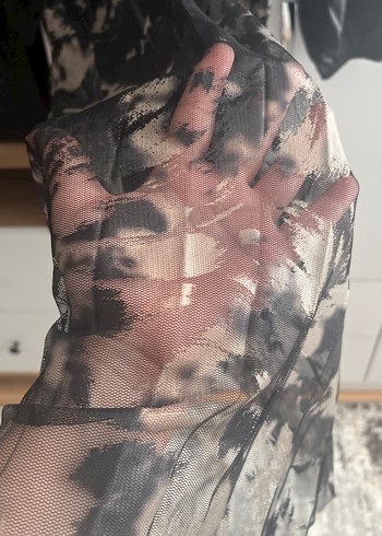 Siyah Deri Kemerli Uzun Yılan Desenli Elbise - Görsel 3