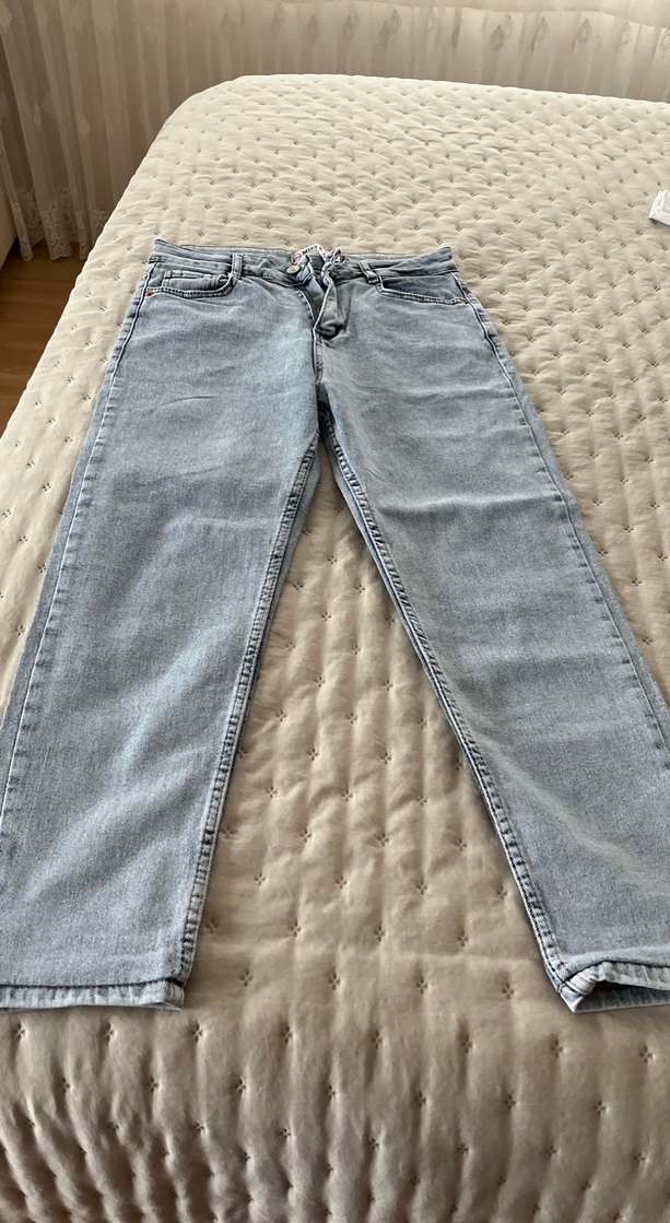 Gri Bağlama Desenli Dar Kesim Kadın Kot Pantolon - Görsel 2