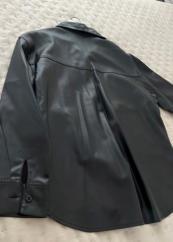 Düğmeli Siyah Deri Kadın Ceket - Görsel 6