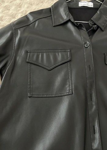 Düğmeli Siyah Deri Kadın Ceket - Görsel 3