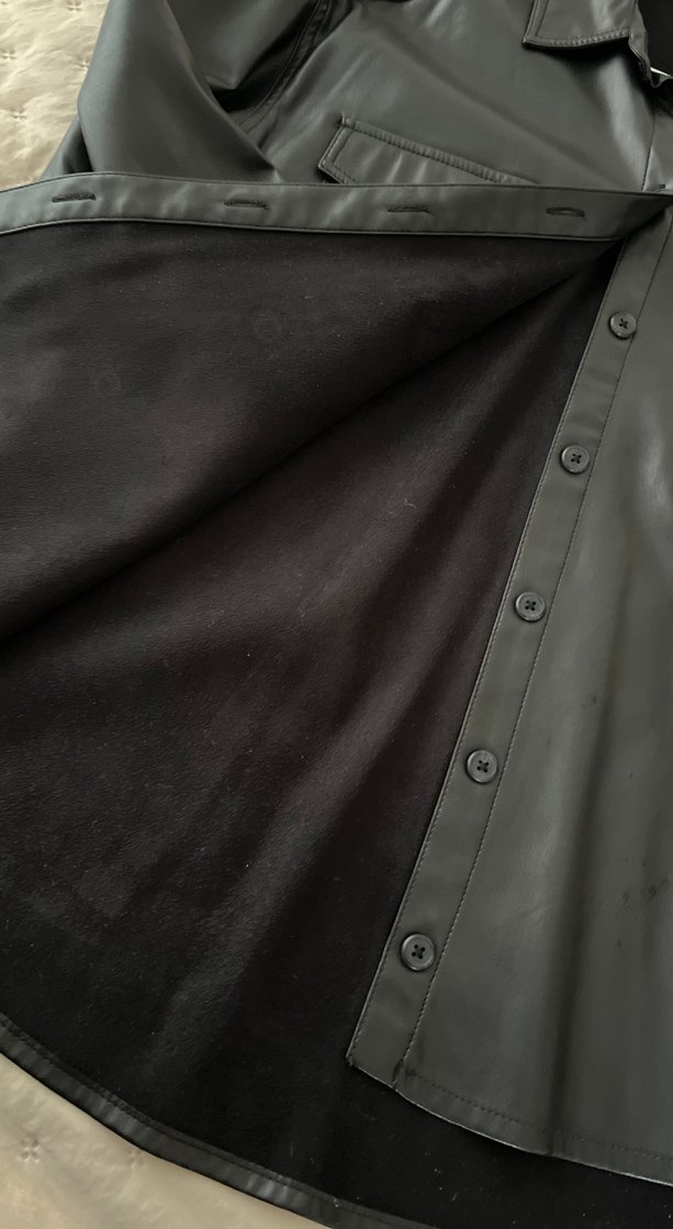 Düğmeli Siyah Deri Kadın Ceket - Görsel 5