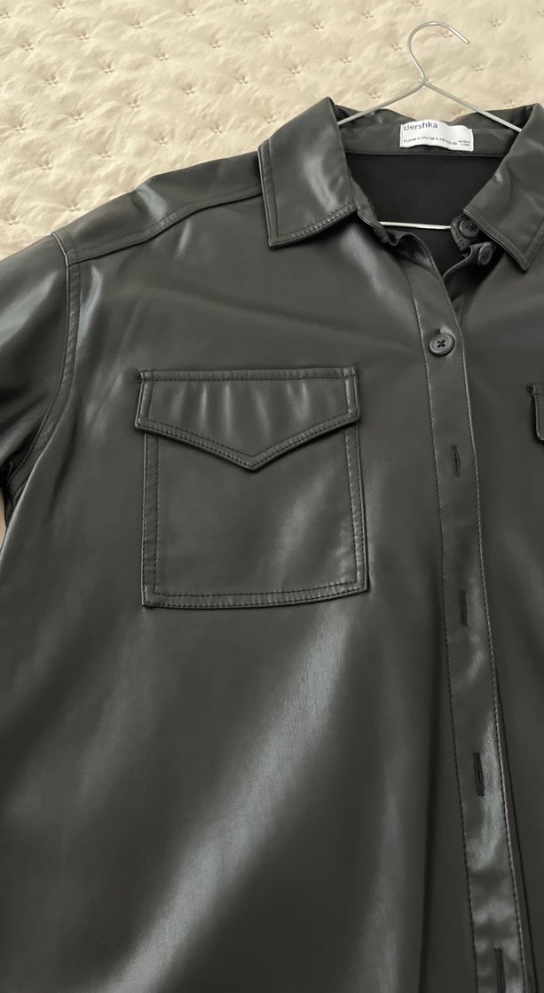 Düğmeli Siyah Deri Kadın Ceket - Görsel 3