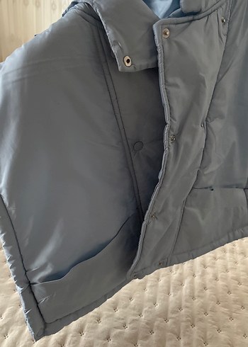 Düğmeli Kapüşonlu Gri Kadın Puff Yelek - Görsel 9