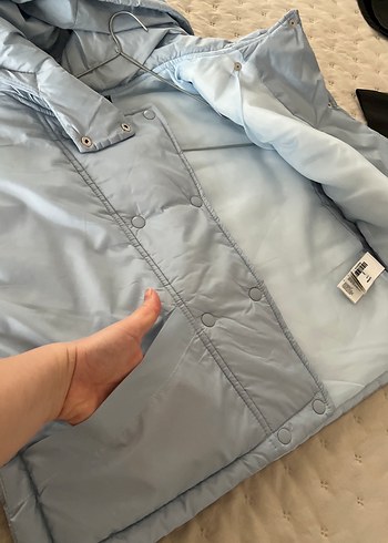 Düğmeli Kapüşonlu Gri Kadın Puff Yelek - Görsel 4