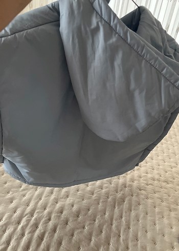 Düğmeli Kapüşonlu Gri Kadın Puff Yelek - Görsel 6