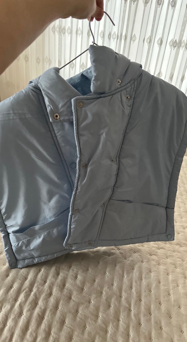 Düğmeli Kapüşonlu Gri Kadın Puff Yelek - Görsel 5