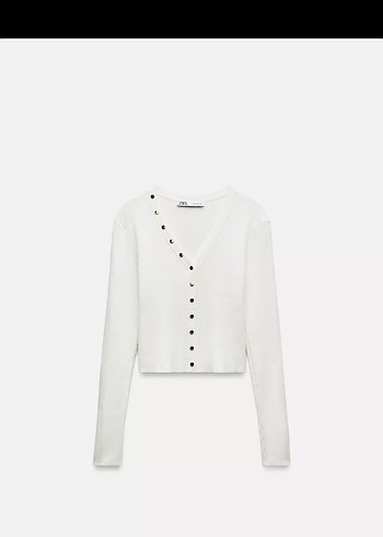 Altın Düğmeli Ekru Mini Hırka - Görsel 2