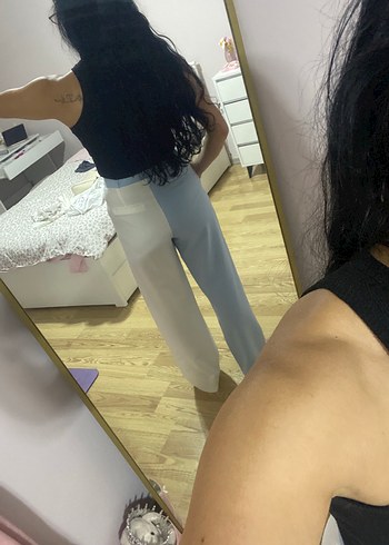 26 Beden Mavi Beyaz Pamuklu Salaş Kadın Pantolon