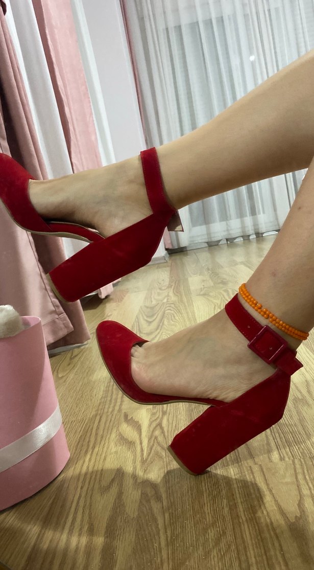 Kırmızı Süet Stiletto Platform Topuklu - Görsel 4