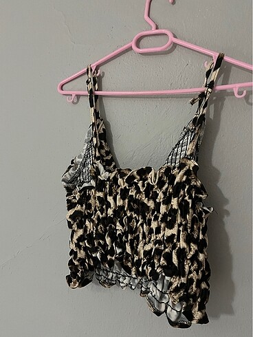 universal Beden kahverengi Renk LEOPAR DESENLİ CROP