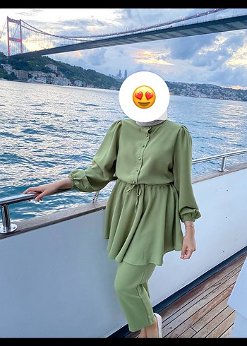 Düğmeli Haki Kadın Uzun Takım
