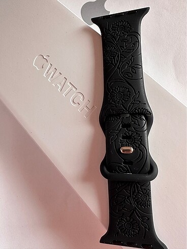 Apple Watch Apple Watch Kayışı - Çiçek Desenli, Silikon Kayış (Siyah)