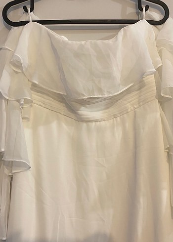 Straplez Bohem  Uzun Beyaz Gelinlik Elbise - Görsel 4