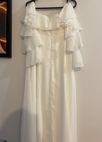 Straplez Bohem  Uzun Beyaz Gelinlik Elbise - Görsel 3