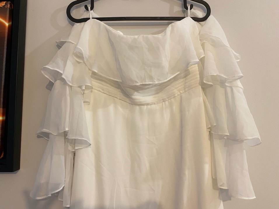 Straplez Bohem  Uzun Beyaz Gelinlik Elbise - Görsel 4