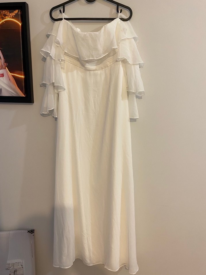 Straplez Bohem  Uzun Beyaz Gelinlik Elbise - Görsel 5