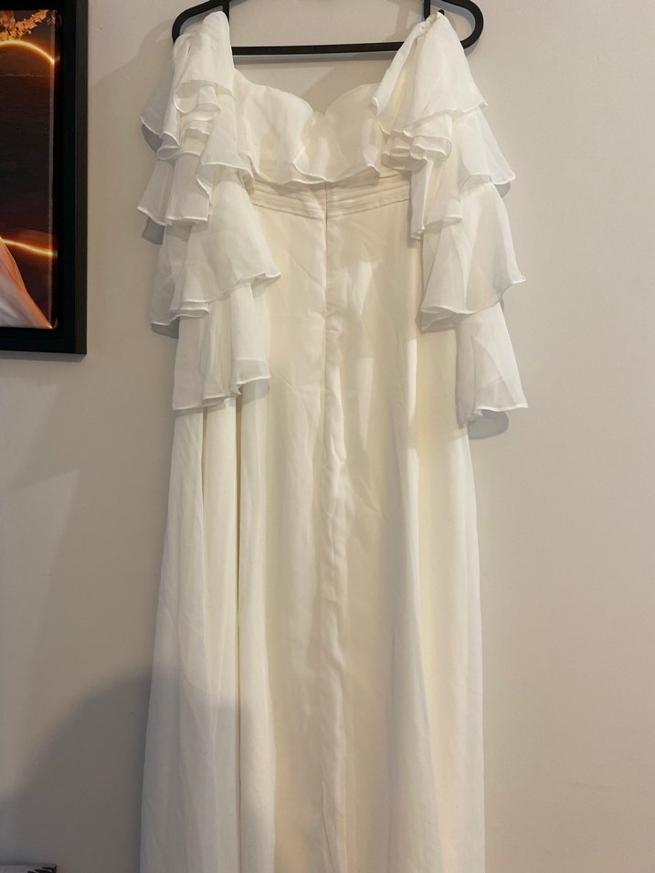 Straplez Bohem  Uzun Beyaz Gelinlik Elbise - Görsel 3